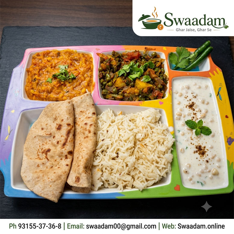 Tawa roti with seasonal vegetable sabji and raita